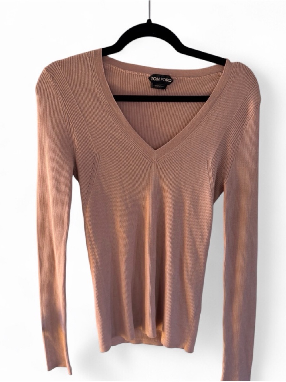 Tom Ford Long Sleeve V-Neck Top in Dusty Rose